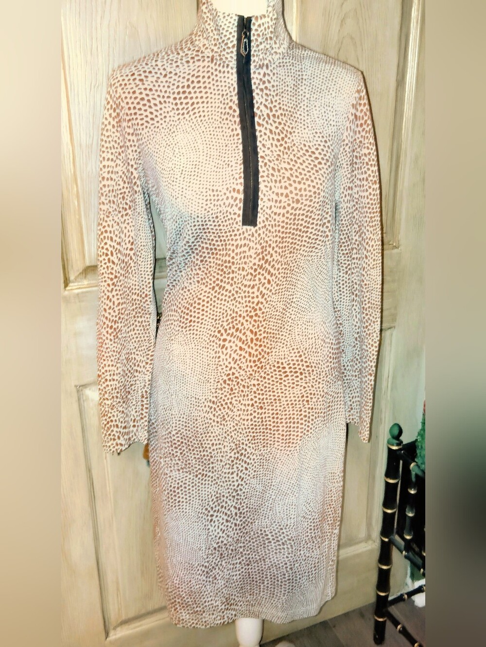 NWT J. McLaughlin $248 Body Con Blue & Brown Snakeskin Print Dress Stretchy Sz S